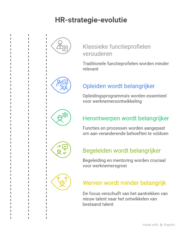 Infographic HR-strategie-evolutie: functieprofielen verouderen, opleiden en begeleiden wegen zwaarder dan werven