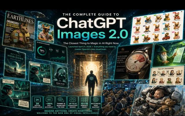 Overzichtsposter van ChatGPT Images 2.0 met voorbeelden van infographics, tijdschriftcovers en illustraties