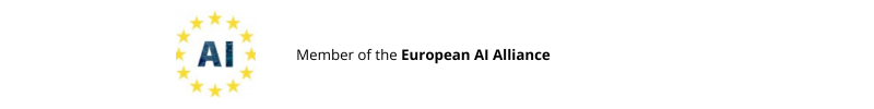 Logo van de European AI Alliance met gele sterren rond AI en de tekst Member of the European AI Alliance