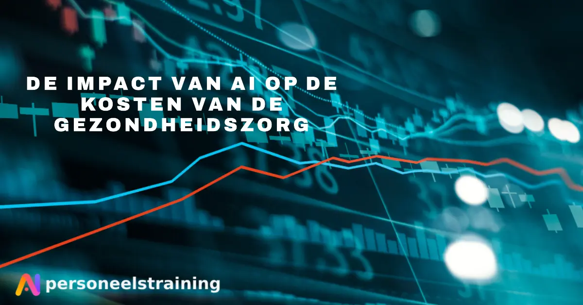 Grafiek met een blauwe en rode lijn op een donkere achtergrond, symbool voor kostenontwikkeling in de zorg