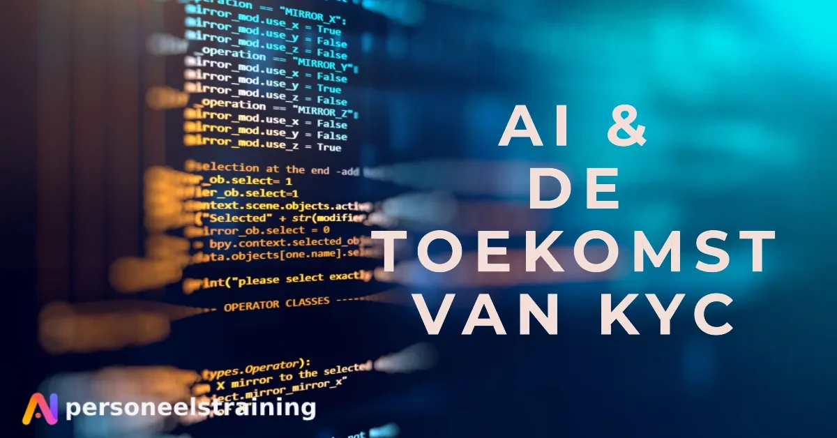 Computercode op een scherm met de tekst AI en de toekomst van KYC