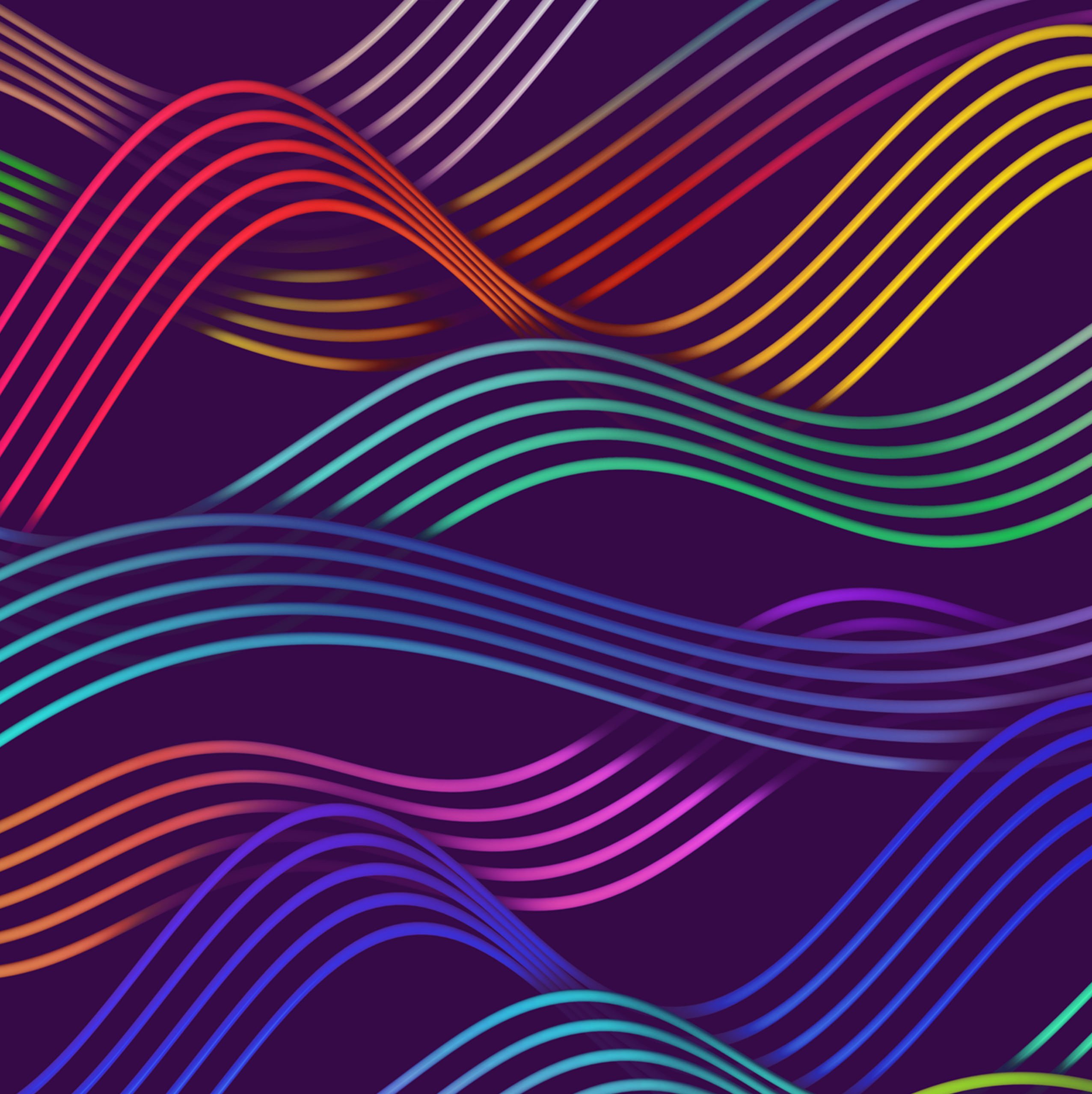 Abstracte kleurrijke golflijnen op een paarse achtergrond, illustratie bij AI-gegenereerde muziek