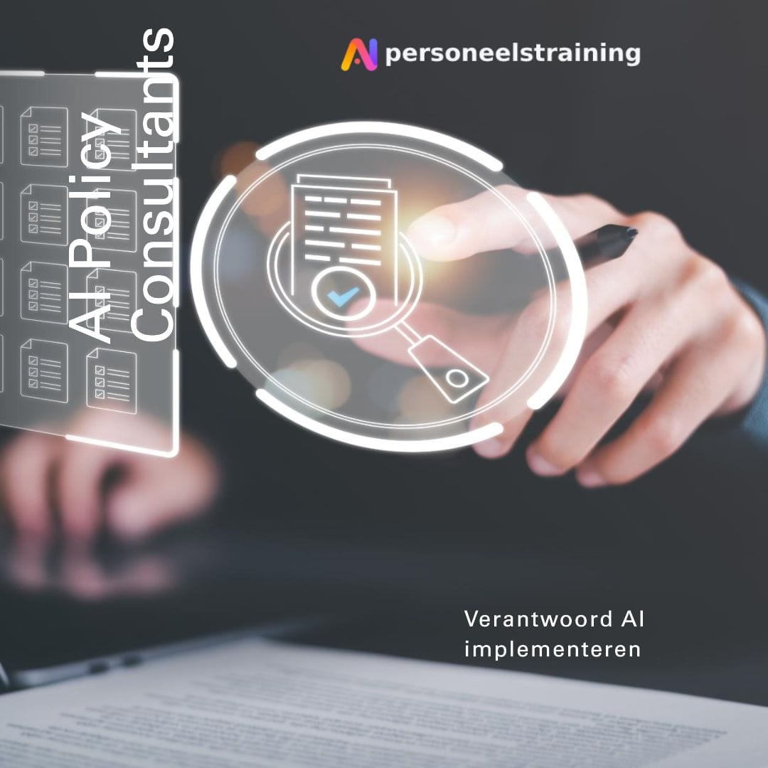 Beeld van AI Policy Consultants met document en vergrootglas: verantwoord AI implementeren
