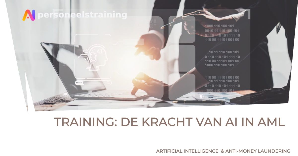 Banner training De kracht van AI in AML met handen bij een laptop en AI-icoon