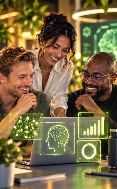 Een team van ervaren AI-praktijkprofessionals in overleg tijdens een training